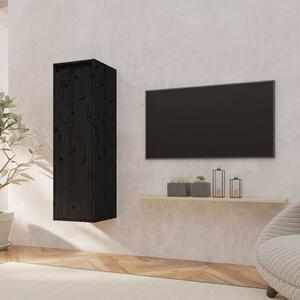 Wall Cabinet Black 30x30x100 cm Solid Pinewood