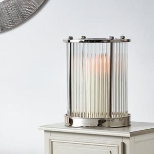 Silver & Ribbed Glass Hurricane Candle Holder