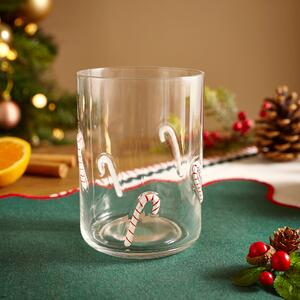 Handpainted Candy Cane Glass Tumbler Clear