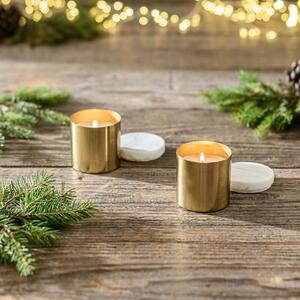 Set of 2 Starlight Cashmere Amber Candles with Marble Lids Gold