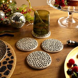 Set of 4 Leopard Print Ceramic Coasters MultiColoured