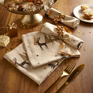 Set of 4 Winter Scene Cotton & Linen Napkins Cream