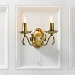 Brunswick 2 Lights Glass Twin Wall Light In Antique Brass