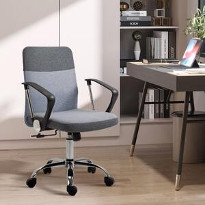 Vinsetto Ergonomic Office Chair Linen Fabric Swivel Computer Desk Chair Home Study Adjustable Chair with Wheels, Grey