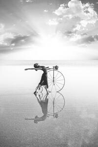 Art Photography Ballerina dancing with old bicycle on the lake, 101cats, (26.7 x 40 cm)