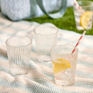 Set of 4 Ribbed Acrylic Tumbler Glasses Clear