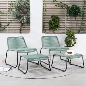 Pang Set of 2 Chairs and Footstools Green