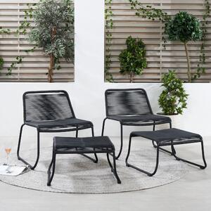 Pang Set of 2 Chairs and Footstools Black