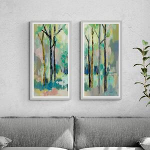 Set of 2 Romantic Forest Framed Prints Green