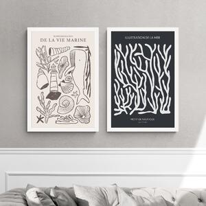Set of 2 De La Vie Marine Framed Prints Black and White
