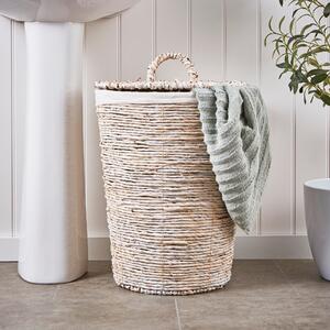White Wash Wicker Laundry Basket White
