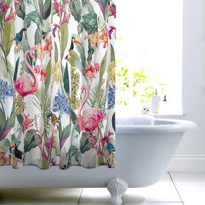 Tropical Garden Shower Curtain White/Green/Pink