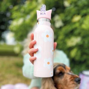 Pink Flowers Water Bottle with Straw MultiColoured