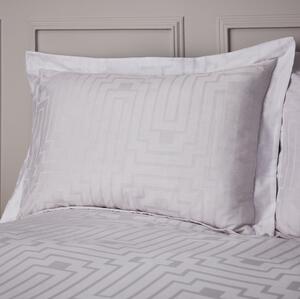 Bianca Satin Geo Jacquard 100% Cotton White Oxford Pillowcase Pair White