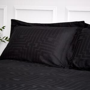 Bianca Satin Geo Jacquard 100% Cotton Black Oxford Pillowcase Pair Black