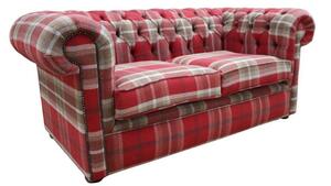 Chesterfield Tartan 2 Seater Sofa Balmoral Red Fabric In Classic Style