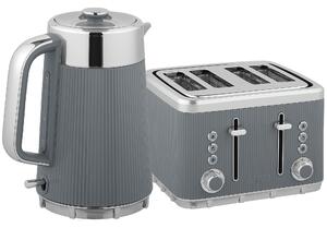 HOMCOM Electric Kettle and Toaster Set, 3000W 1.7L UK Strix Thermostat Rapid Boil Jug Kettle with Limescale Filter, Cool Touch Body, 4 Slice Toaster with 7 Browning Controls, Crumb Tray, Grey