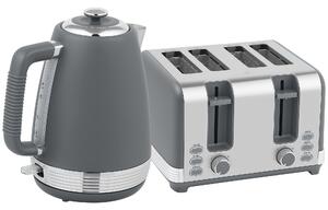 HOMCOM Stainless Steel Kettle and Toaster Set, 1.7L 3000W Rapid Boil Jug Kettle with UK Strix Thermostat, Limescale Filter, 4 Slice Toaster with 7 Browning Controls, Crumb Tray, Grey and Silver Tone