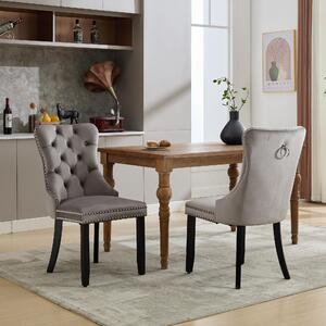 Velvet Dining Chairs Set of 6, Upholstered Dining Chairs with Button Tufted Backrest, Solid Wood Legs, Foot Pads, Suitable for Dining Room, 50L x 64W x 96H cm, Grey Aosom UK