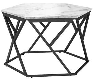 HOMCOM Modern Coffee Table, Cocktail Table with High Gloss Marble Effect Top, Steel Frame, for Living Room, White Marble Aosom UK