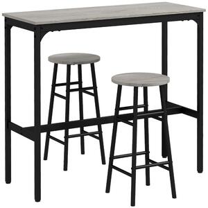 HOMCOM 3 Piece Bar Table Set with 2 Stools, Industrial Bar Table and Stool Set, Dining Table and Chair Set for Small Space, Grey