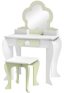 ZONEKIZ Kids Vanity Table with Mirror and Stool, Drawer, Storage Boxes, Beauty Flower Design, for 3-6 Years Old, White Aosom UK