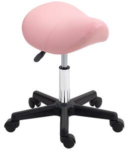 HOMCOM Saddle Stool, PU Leather Adjustable Rolling Salon Chair with Steel Frame for Massage, Spa, Beauty and Tattoo, Pink