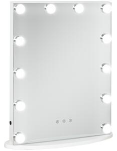 HOMCOM Hollywood Vanity Mirror, Lighted Makeup Dressing Table Mirror, 12 Dimmable LED Bulbs, USB Power Supply, White