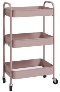 HOMCOM Three-Tier Steel Storage Trolley - Pink Aosom UK
