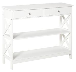 HOMCOM Console Table Side Desk w/ Shelves Drawers Open Top X Support Frame Living Room Hallway Home Office Furniture White Aosom UK