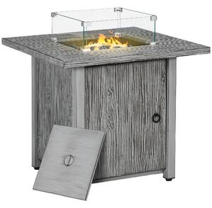 Outsunny 40,000 BTU Gas Fire Pit Table with Cover, Glass Screen and Glass Beads, Grey Aosom UK