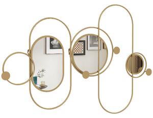 HOMCOM Decorative Metal Wall Mirror with Coat Hooks, Modern Art for Living Room Bedroom, Gold Tone Aosom UK