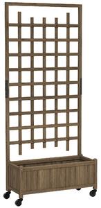 Outsunny Wooden Trellis Planter, Raised Garden Bed with Wheels and Bed Liner, to Climb and Grow Vegetables, Herbs and Flowers