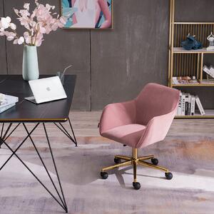 Velvet Adjustable Height Swivel Executive Office Chair with Gold Legs, Ergonomic Backrest, Sewing Chair with Side Arms, 58x58x86 cm, Pink Aosom UK