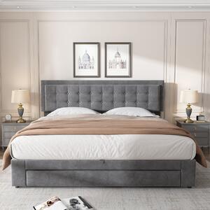 Super King Size Velvet Upholstered Bed with Adjustable Headboard and Large Storage Space, Modern Bedroom Furniture, 185x200x101 cm, Grey Aosom.UK