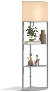 HOMCOM Corner Floor Lamp with Shelves, Tall Standing Lamps for Living Room, with Pull Chain Switch Bulb not Included, Grey Aosom UK