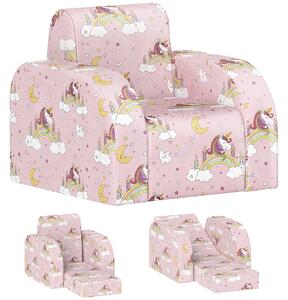 AIYAPLAY Childrens Sofa Couch Foldable Toddler Chair Soft Snuggle Sponge Filled for Bedroom Playroom, Aged 18 Months to 3 Years, Pink Aosom UK