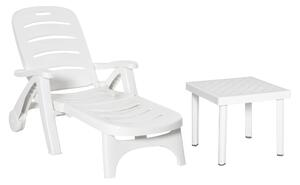 Outsunny 2pcs Garden Furniture Set Outdoor Furniture Set Dining Table, 1 Lounge Chair and 1 Garden Side Table White Aosom UK