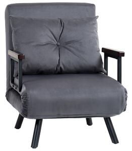 HOMCOM 4-in-1 Velvet-Feel Single Chair Bed, with Pillow - Charcoal Grey