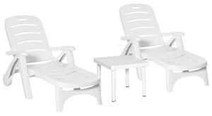 Outsunny 3pc Garden Set: Dining Table, 2 Lounge Chairs, Side Table, Outdoor Furniture, White