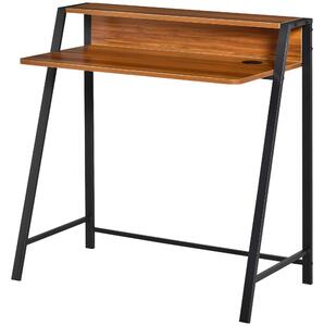 HOMCOM 2-Tier Writing Desk, Computer Table with Storage Shelf and Slimline Frame, PC Laptop Desk, Gaming Workstation, Walnut Aosom UK