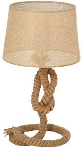 HOMCOM Nautical Style Rope-Base Table Lamp w/ Fabric Lampshade Metal Frame Power Switch Unique Lighting Furnishing Living Room Beige Aosom UK