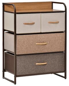 HOMCOM Dresser Fabric Drawers w/ 4 Linen-Feel Foldable Drawers & Metal Frame for Storage in Dining & Living Room, Bedroom, Multicoloured Aosom UK