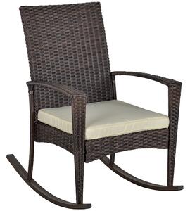 Outsunny Rattan Rocking Chair Rocker Garden Furniture Seater Patio Bistro Relaxer Outdoor Wicker Weave with Cushion - Brown