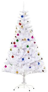 HOMCOM 4.9ft Artificial Christmas Tree Holiday Home Decoration with Xmas Ornaments and Metal Stand, White Aosom UK