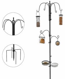 Pawhut Bird Feeding Station Kit, Wild Bird Feeder Pole with 6 Hooks, 4 Hanging Feeders for Peanuts, Seed, Fat Balls, for Garden, Outdoor, Black