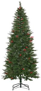 HOMCOM Pencil Artificial Christmas Tree with Realistic Branches, Red Berries, Auto Open, Green