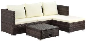 Outsunny 4-Seater Rattan Garden Furniture Storage Sofa Set Wicker Coffee Table Conservatory Sun Lounger Outdoor Weave w/ Cushion, Brown Aosom UK