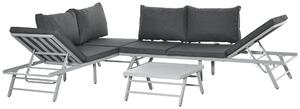 Outsunny 3 Pcs Garden Seating Set w/ Convertible Sofa Lounge Table Padded Cushions Outdoor Patio Furniture Couch Grey