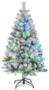 HOMCOM 4.5' Artificial Snow Christmas Trees with Frosted Branches, Warm White or Colourful LED Lights, Steel Base Aosom UK